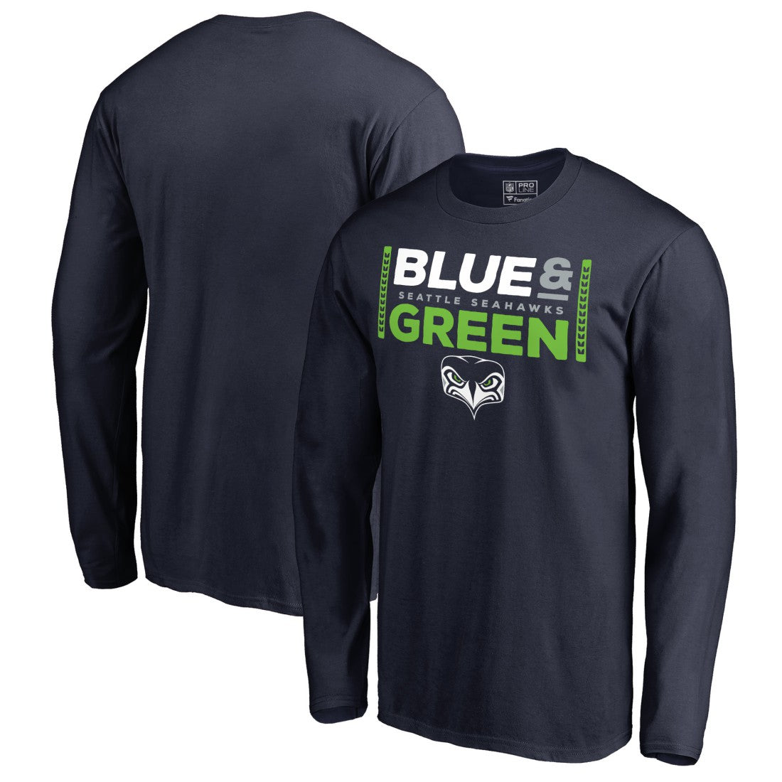 Seattle Seahawks Alternate Team Logo Gear Blue & Green Long Sleeve T-Shirt College Navy