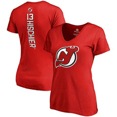 NHL Nico Hischier New Jersey Devils Fanatics Women's Plus Size Backer Name & Number V-Neck T-Shirt - Red