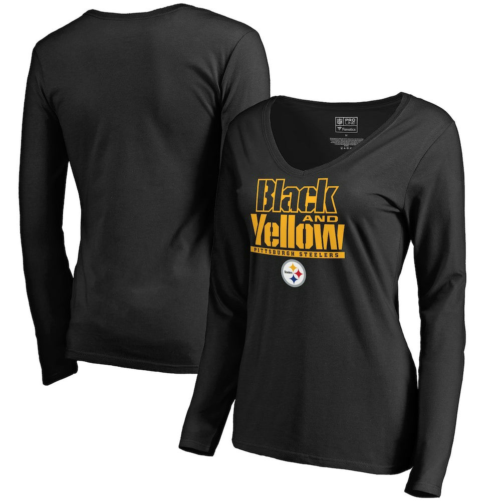 Pittsburgh Steelers Women's Hometown Collection Long Sleeve V-Neck T-Shirt Black