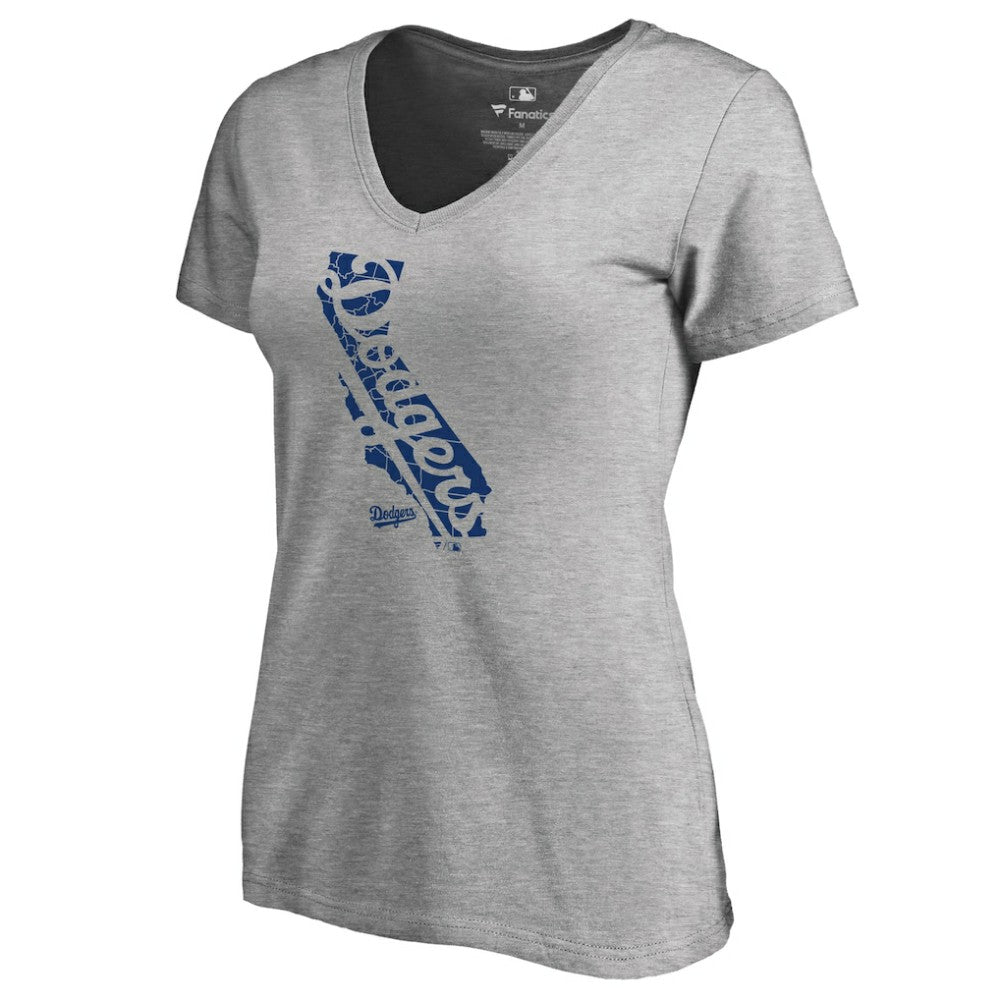 Los Angeles Dodgers Women's Hometown Collection Knockout State V-Neck T-Shirt - Ash T-shirts
