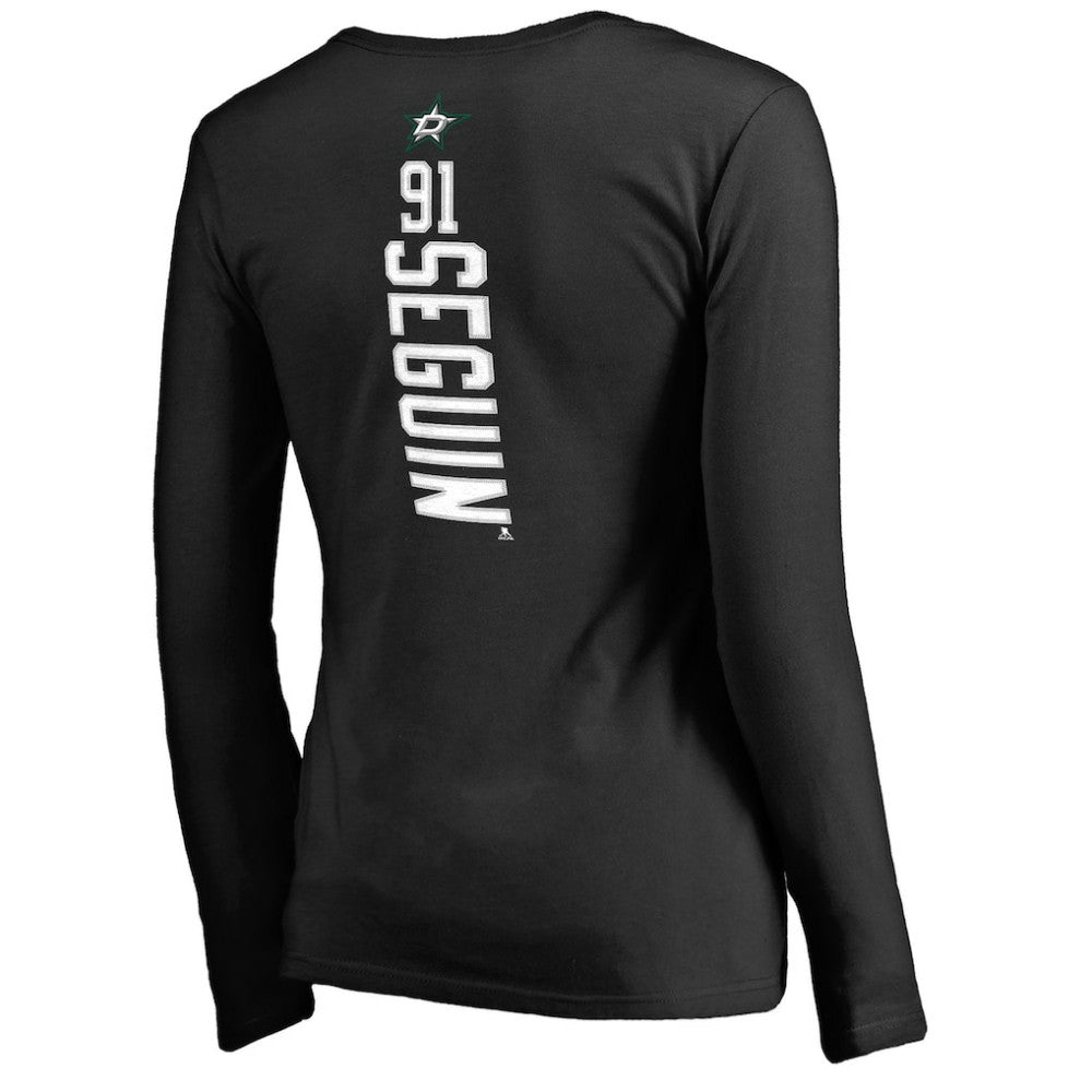 NHL Tyler Seguin Dallas Stars Women's Backer Name & Number Slim Fit Long Sleeve V-Neck T-Shirt - Black
