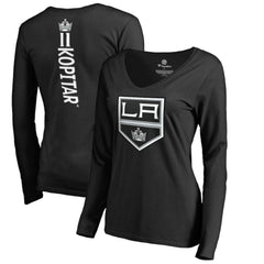 NHL Anze Kopitar Los Angeles Kings Women's Backer Name & Number Slim Fit Long Sleeve V-Neck T-Shirt - Black