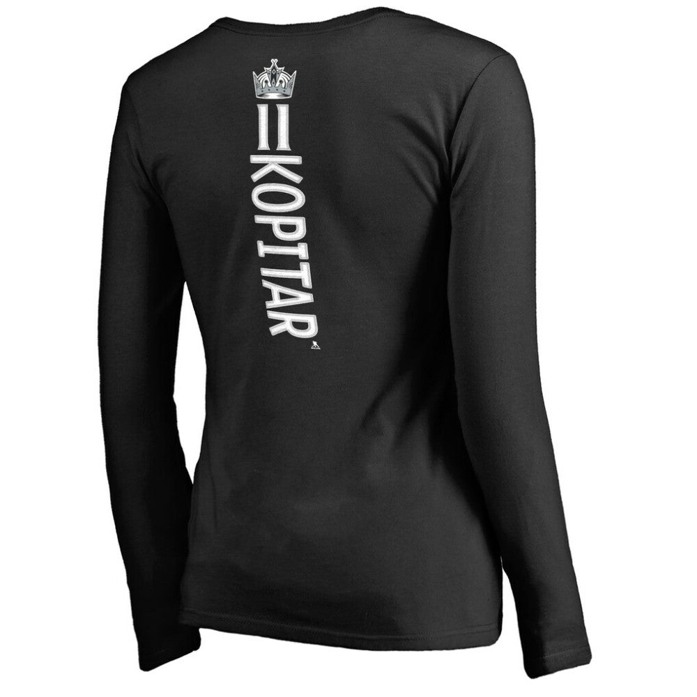 NHL Anze Kopitar Los Angeles Kings Women's Backer Name & Number Slim Fit Long Sleeve V-Neck T-Shirt - Black