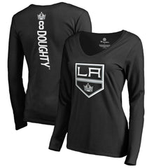 NHL Drew Doughty Los Angeles Kings Women's Backer Name & Number Slim Fit Long Sleeve V-Neck T-Shirt - Black