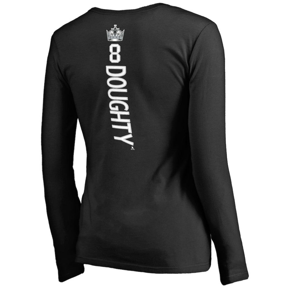 NHL Drew Doughty Los Angeles Kings Women's Backer Name & Number Slim Fit Long Sleeve V-Neck T-Shirt - Black