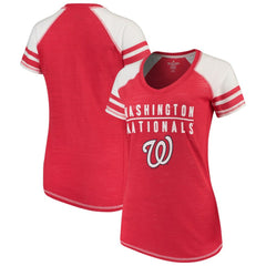Washington Nationals Soft as a Grape Women's Color Block V-Neck T-Shirt - Red T-shirts