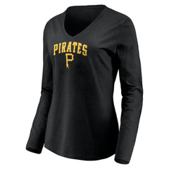 Pittsburgh Pirates Women's Cooperstown Collection Wahconah Long Sleeve V-Neck T-Shirt - Black T-shirts