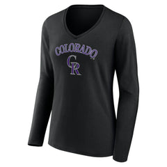 Colorado Rockies Women's Team Lockup Slim Fit Long Sleeve V-Neck T-Shirt - Black T-shirts