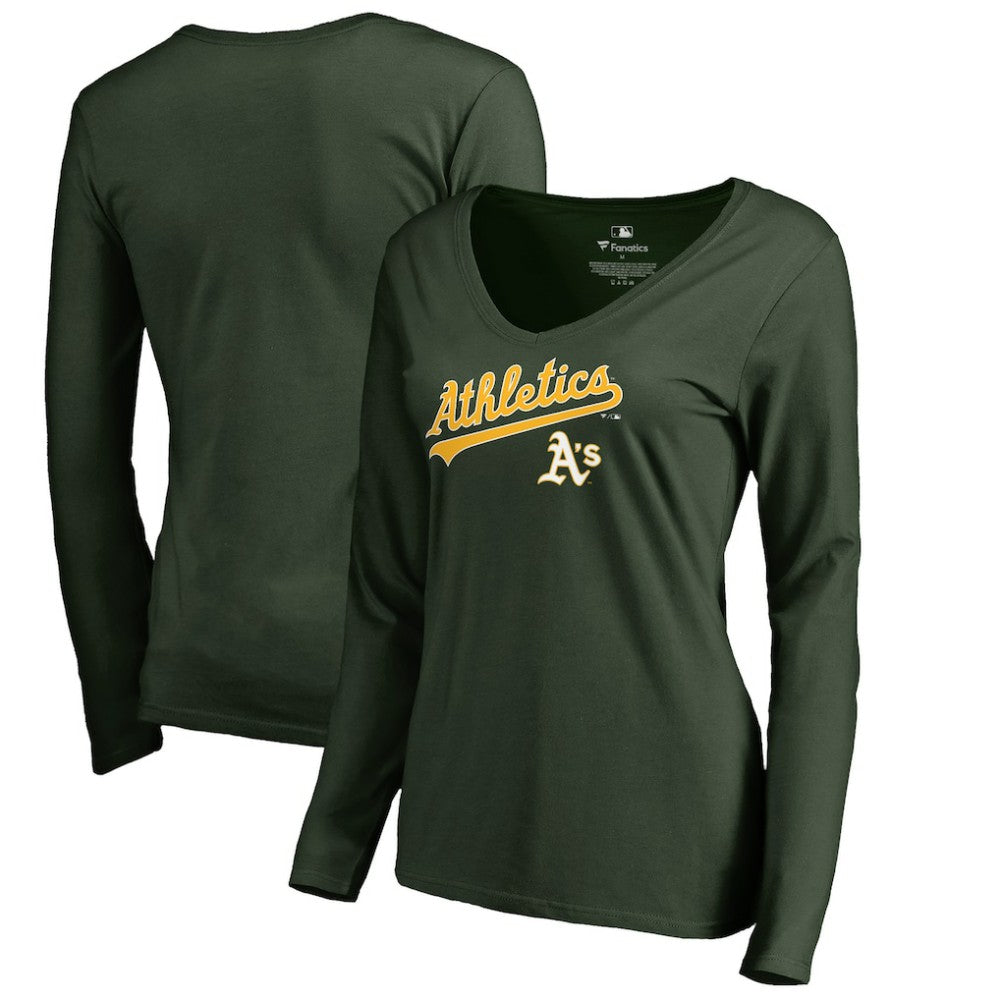 Athletics Women's Team Lockup Slim Fit Long Sleeve V-Neck T-Shirt - Green T-shirts