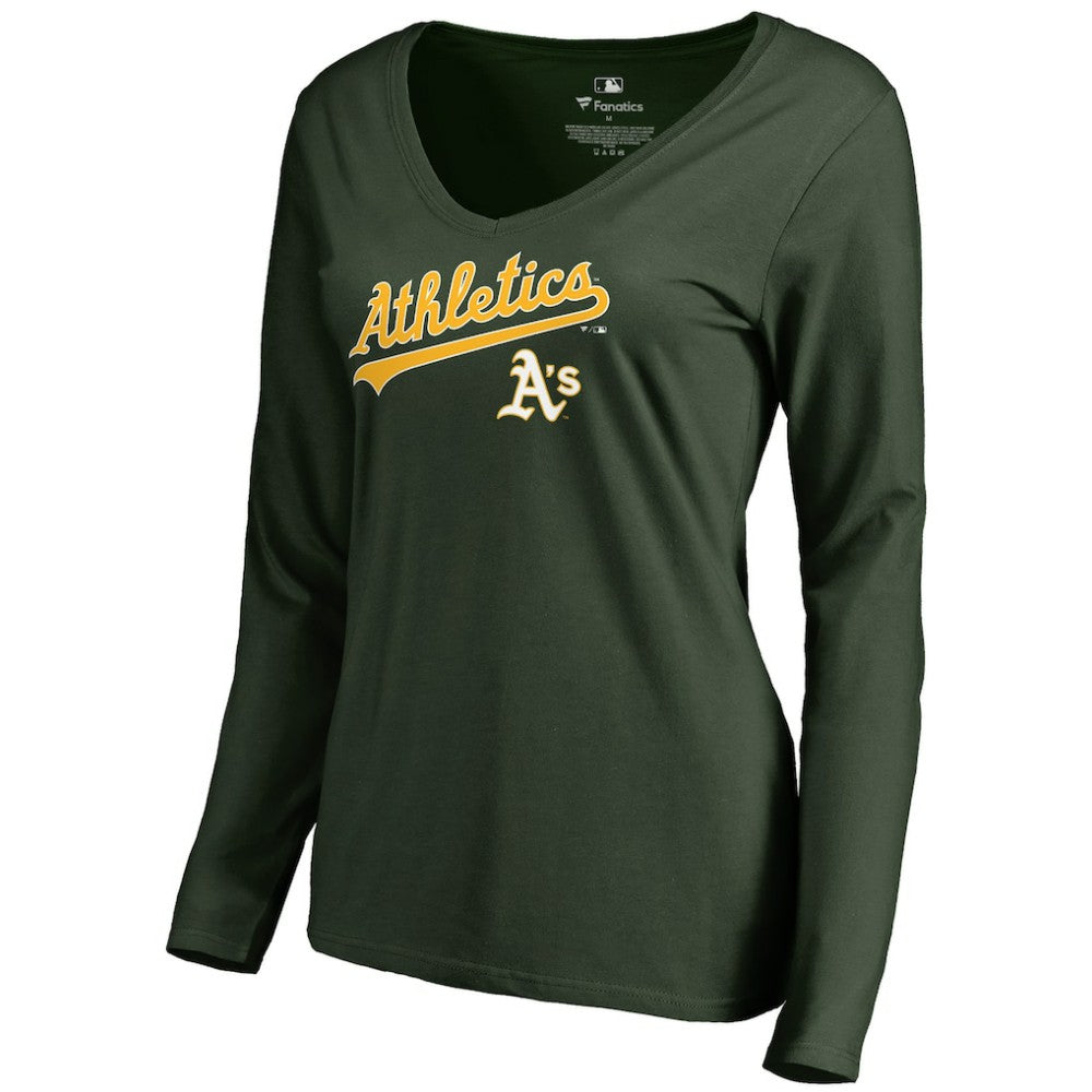 Athletics Women's Team Lockup Slim Fit Long Sleeve V-Neck T-Shirt - Green T-shirts