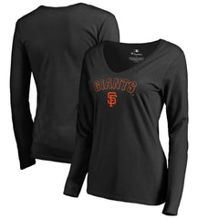 San Francisco Giants Women's Team Lockup Slim Fit Long Sleeve V-Neck T-Shirt - Black T-shirts