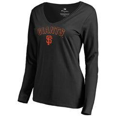 San Francisco Giants Women's Team Lockup Slim Fit Long Sleeve V-Neck T-Shirt - Black T-shirts