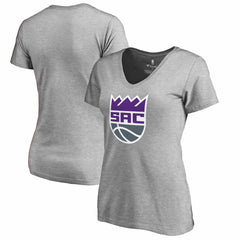 Sacramento Kings Women's Secondary Logo V-Neck T-Shirt Heathered Gray