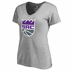 Sacramento Kings Women's Secondary Logo V-Neck T-Shirt Heathered Gray