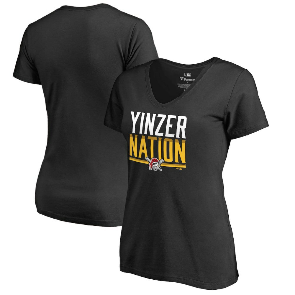 Pittsburgh Pirates Women's Hometown Collection Yinzer Nation V-Neck T-Shirt - Black T-shirts