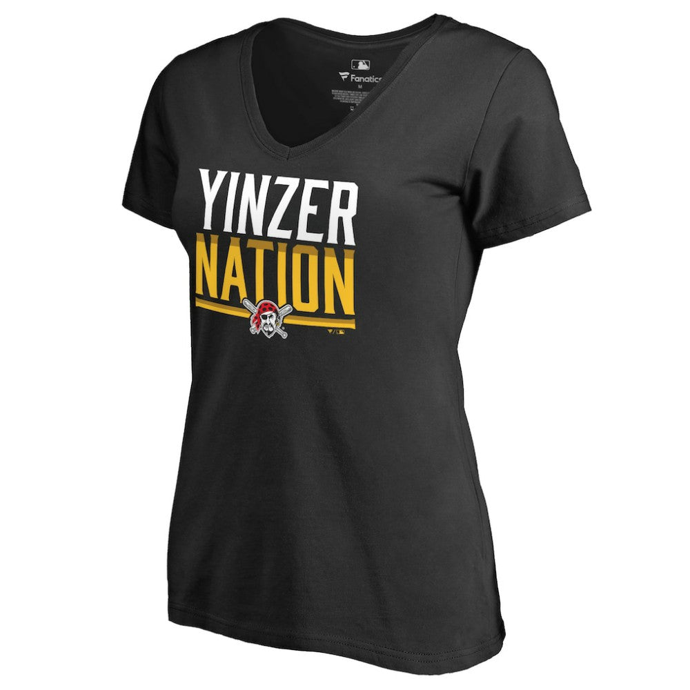 Pittsburgh Pirates Women's Hometown Collection Yinzer Nation V-Neck T-Shirt - Black T-shirts