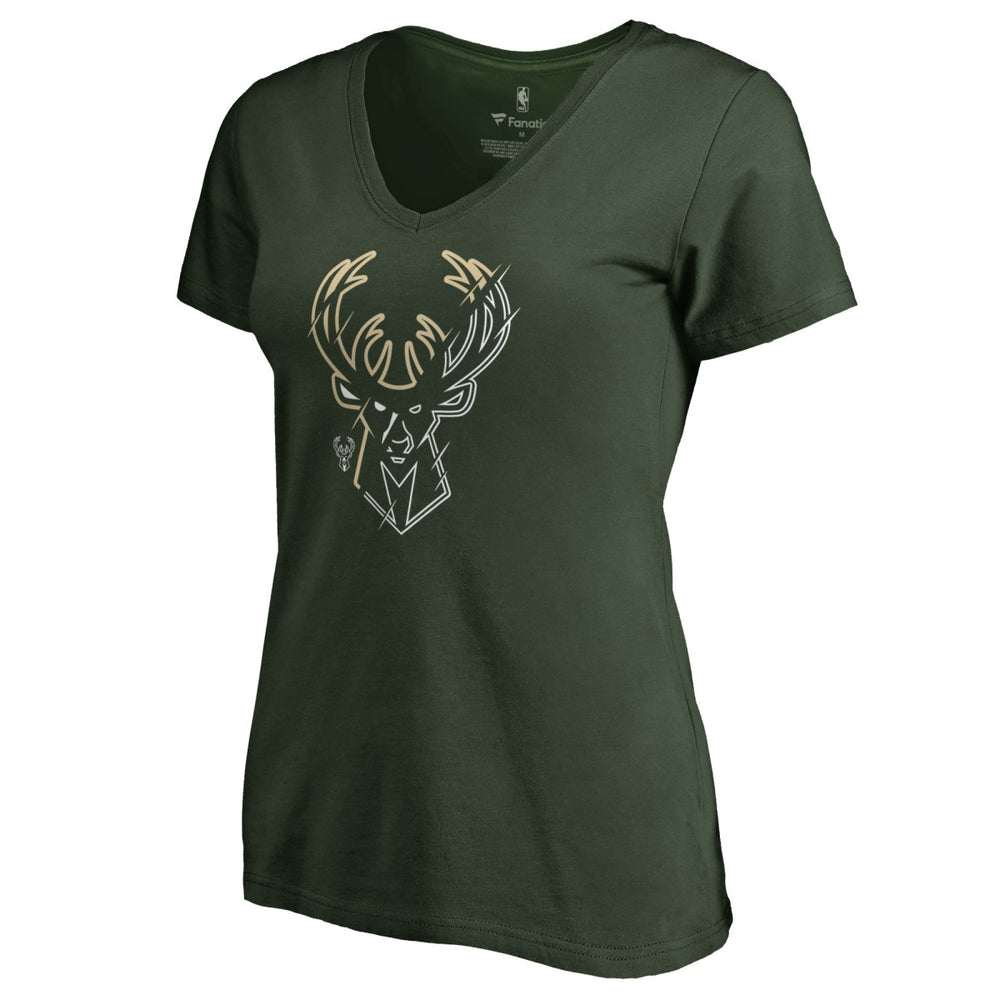 Milwaukee Bucks Women's X-Ray Slim Fit V-Neck T-Shirt Green