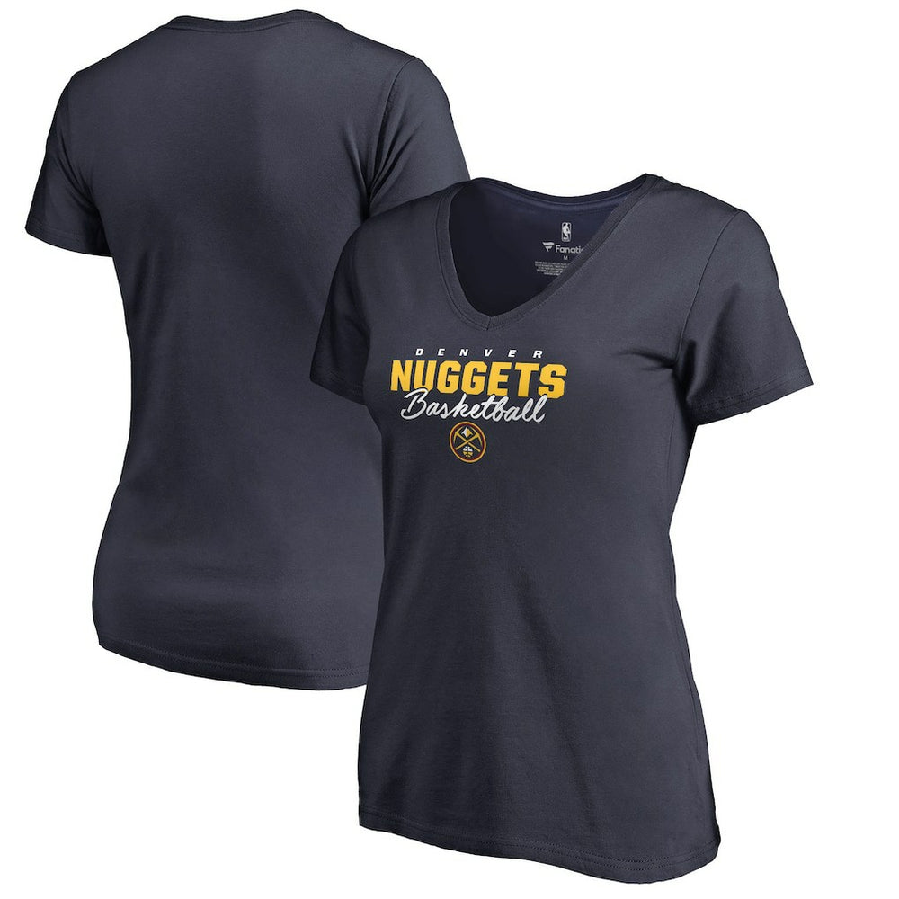 Denver Nuggets Women's Script Assist V-Neck T-Shirt Navy