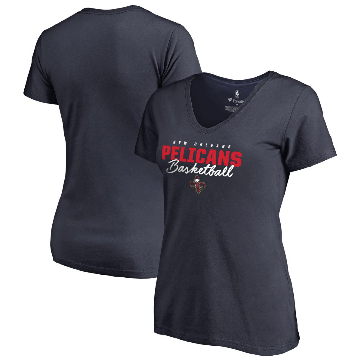 New Orleans Pelicans Women's Script Assist V-Neck T-Shirt Navy