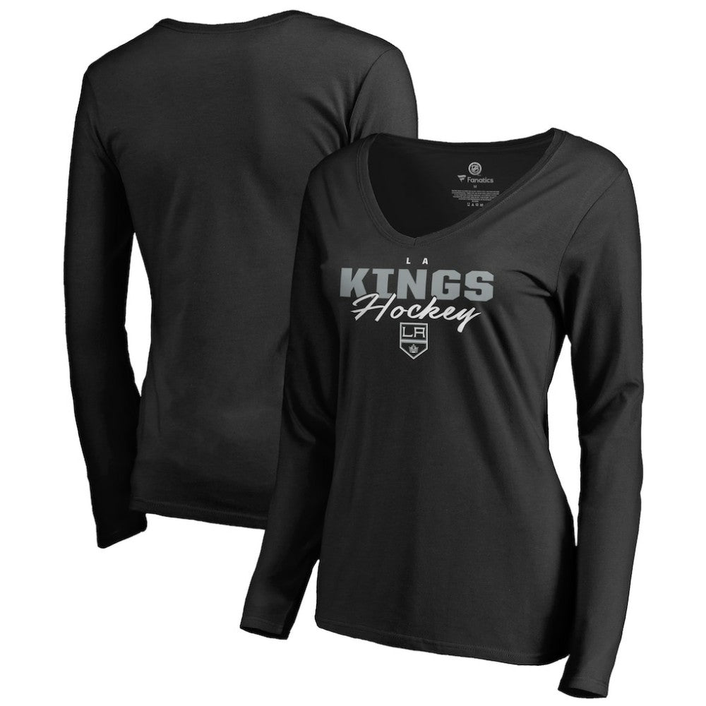 NHL Los Angeles Kings Women's Iconic Collection Script Assist Long Sleeve V-Neck T-Shirt - Black
