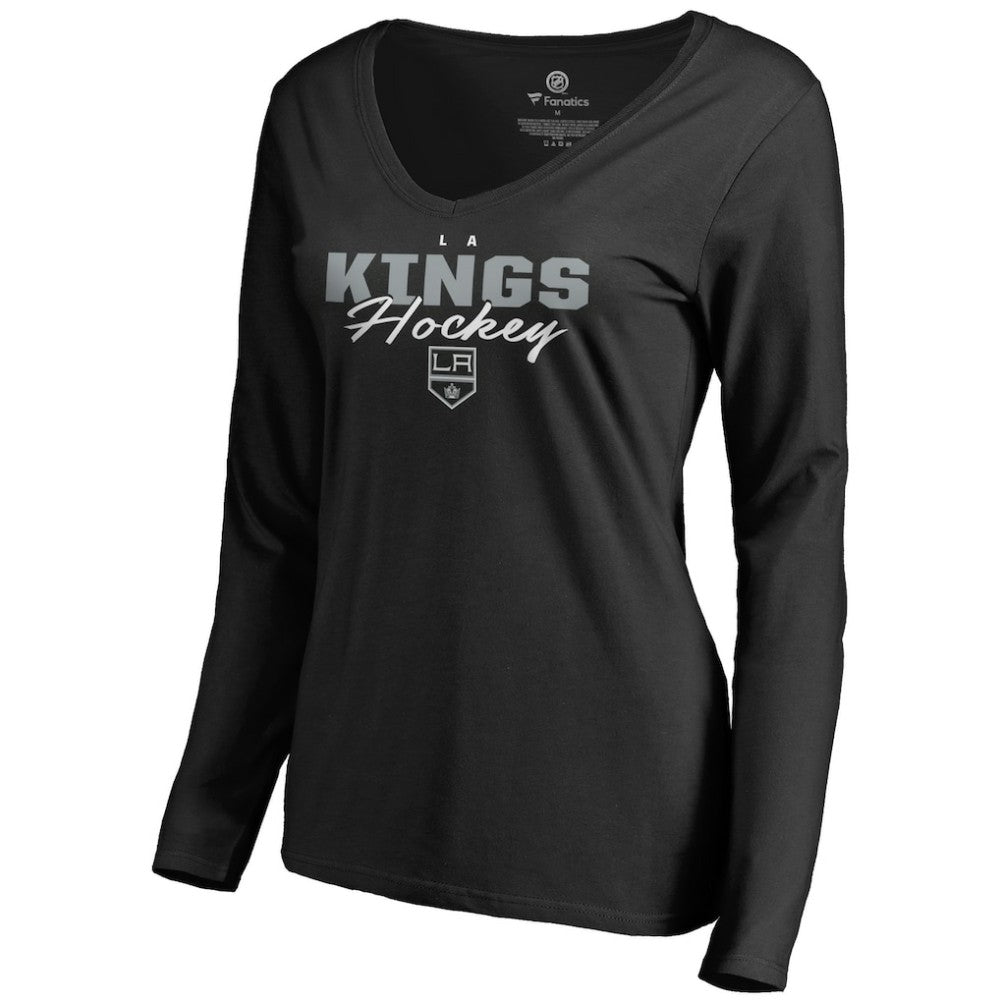 NHL Los Angeles Kings Women's Iconic Collection Script Assist Long Sleeve V-Neck T-Shirt - Black