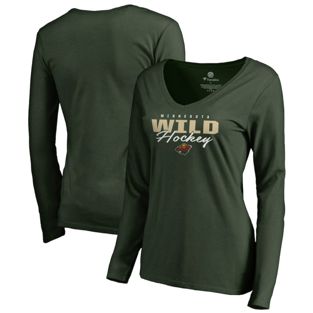NHL Minnesota Wild Women's Iconic Collection Script Assist Long Sleeve V-Neck T-Shirt - Green