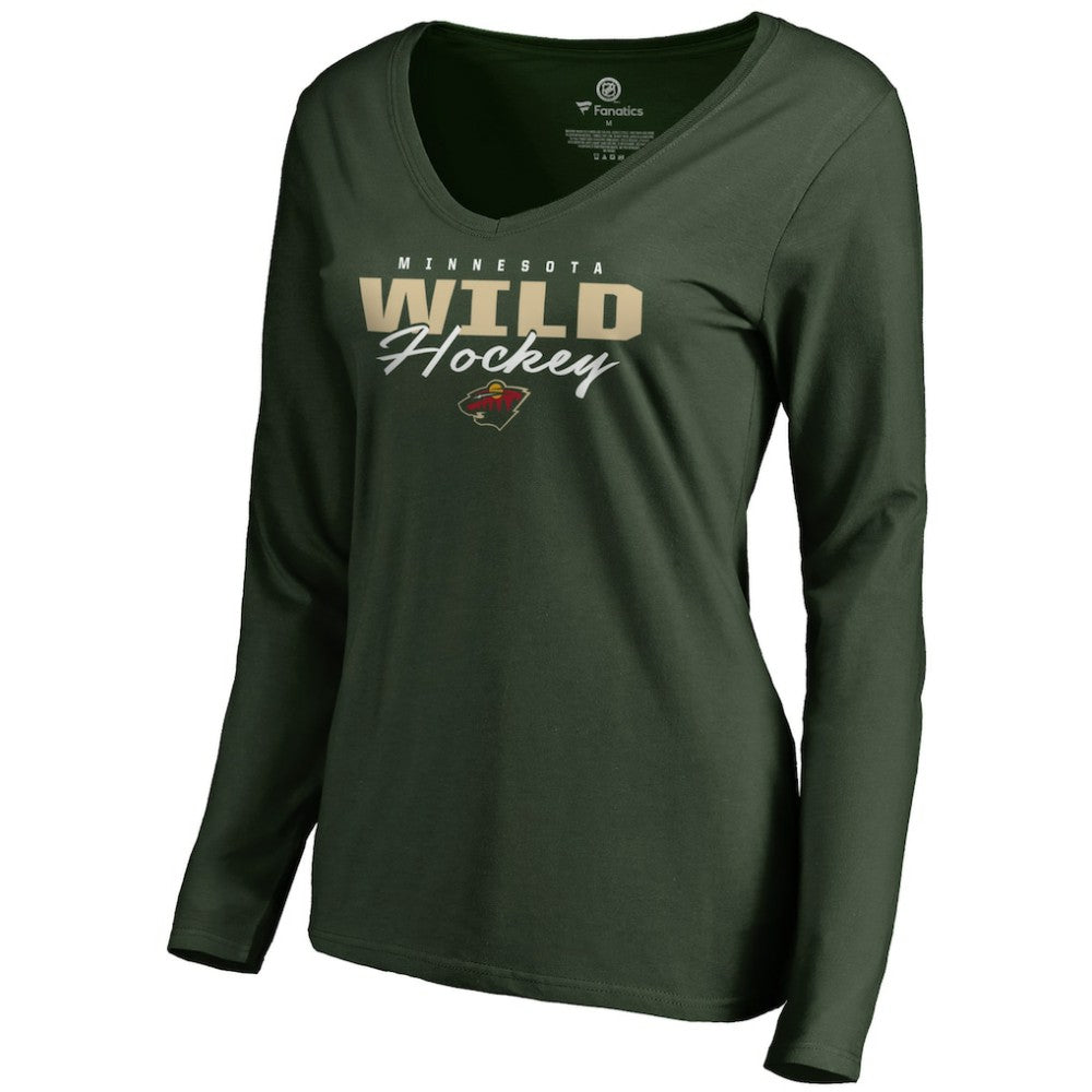 NHL Minnesota Wild Women's Iconic Collection Script Assist Long Sleeve V-Neck T-Shirt - Green