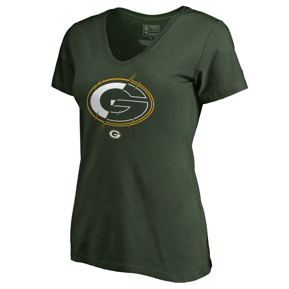 Green Bay Packers Women's X-Ray Slim Fit V-Neck T-Shirt Green
