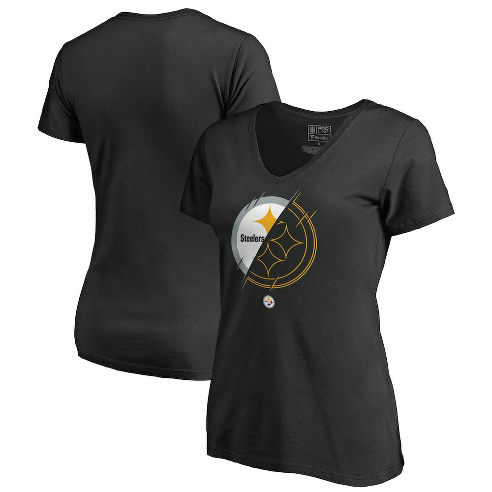 Pittsburgh Steelers Women's X-Ray Slim Fit V-Neck T-Shirt Black