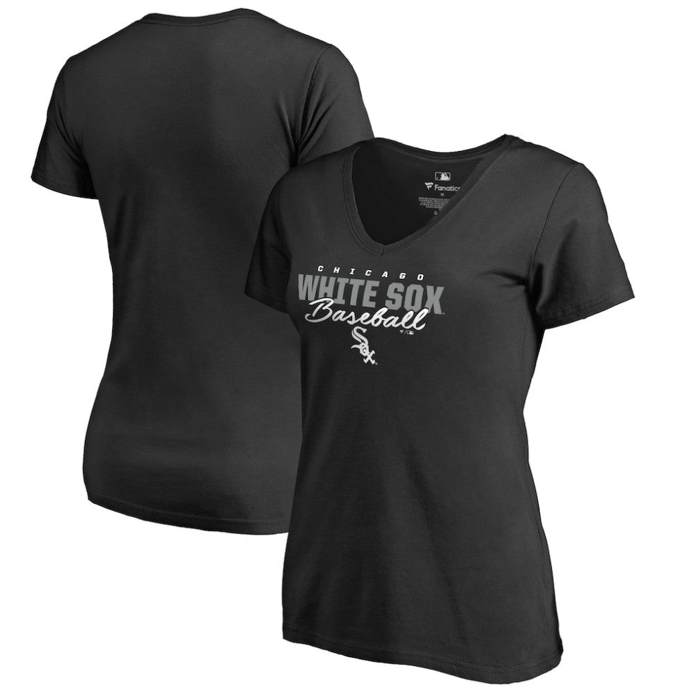 Chicago White Sox Women's Script Assist V-Neck T-Shirt - Black T-shirts