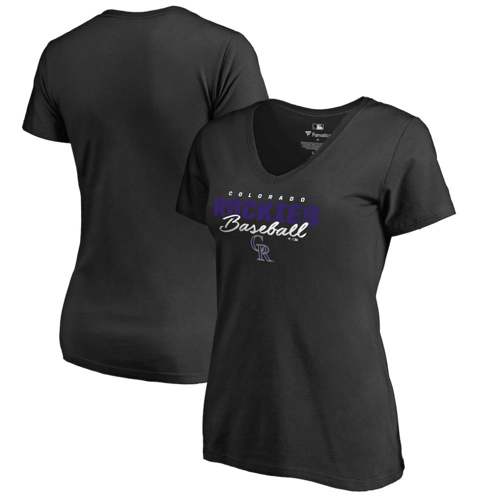 Colorado Rockies Women's Script Assist V-Neck T-Shirt - Black T-shirts