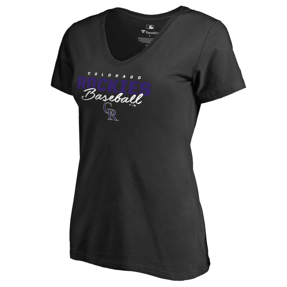Colorado Rockies Women's Script Assist V-Neck T-Shirt - Black T-shirts