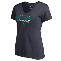 Seattle Mariners Women's Script Assist V-Neck T-Shirt - Navy T-shirts