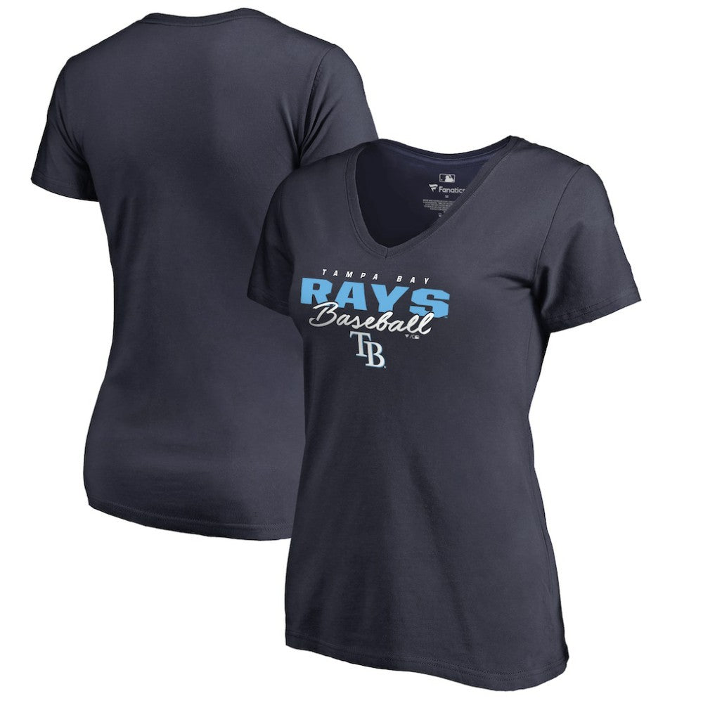 Tampa Bay Rays Women's Script Assist V-Neck T-Shirt - Navy T-shirts