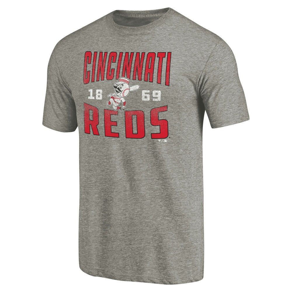 Cincinnati Reds Cooperstown Collection Antique Stack Tri-Blend T-Shirt - Gray T-shirts