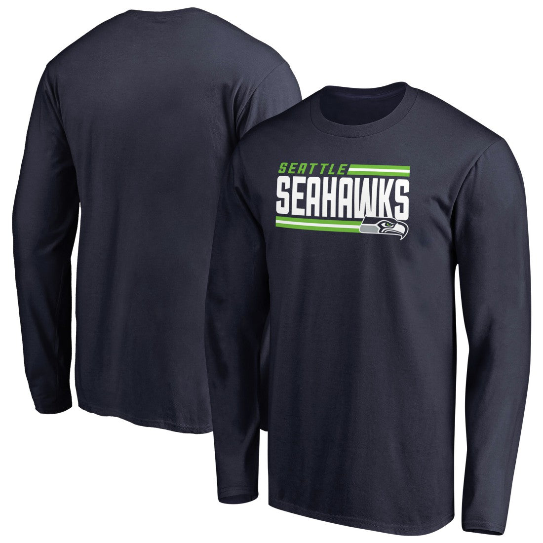 Seattle Seahawks Iconic Collection On Side Stripe Long Sleeve T-Shirt College Navy