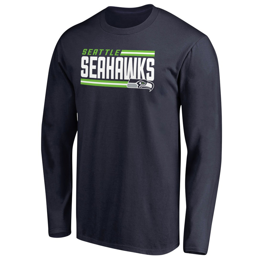 Seattle Seahawks Iconic Collection On Side Stripe Long Sleeve T-Shirt College Navy