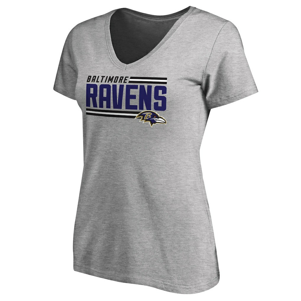 Baltimore Ravens Women's Iconic Collection On Side Stripe V-Neck T-Shirt Ash