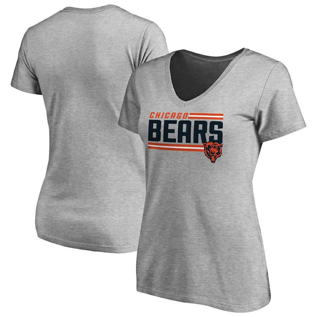 Chicago Bears Women's Iconic Collection On Side Stripe V-Neck T-Shirt Heather Gray