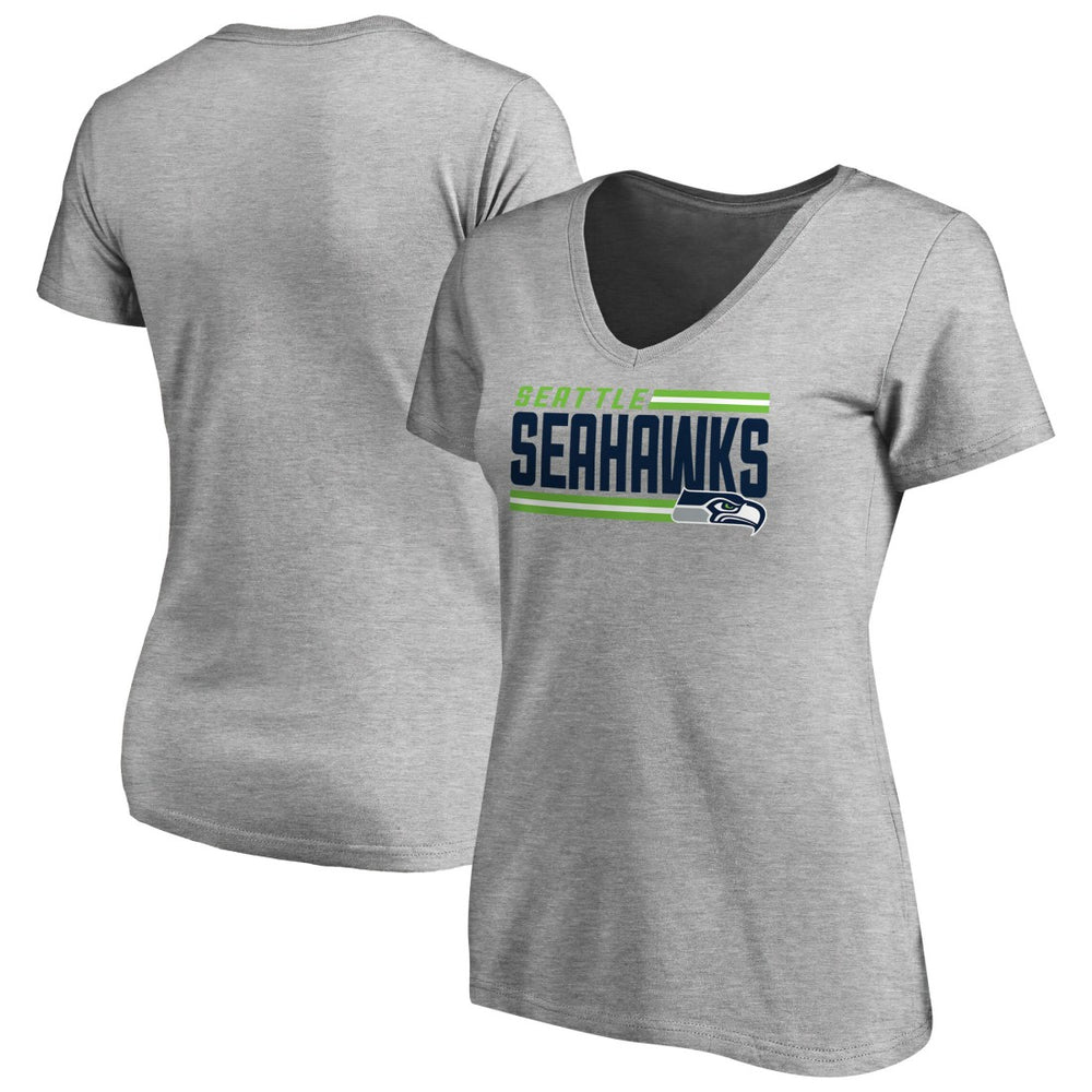 Seattle Seahawks Women's Iconic Collection On Side Stripe V-Neck T-Shirt Heather Gray