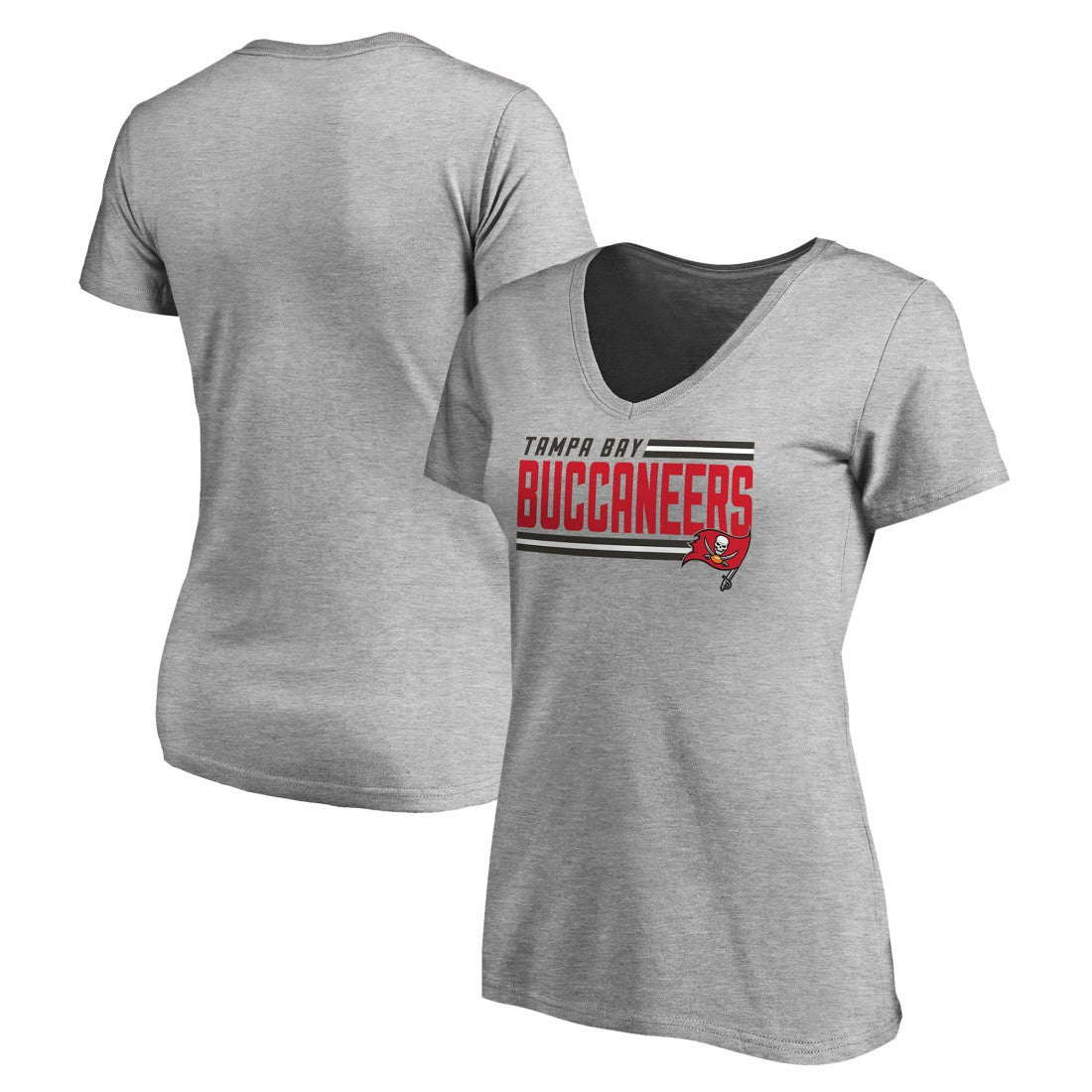 Tampa Bay Buccaneers Women's Iconic Collection On Side Stripe V-Neck T-Shirt Heather Gray