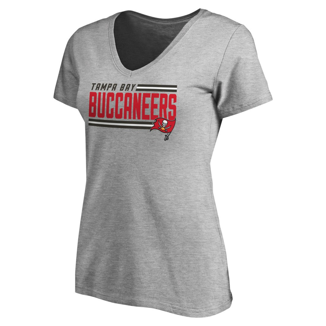 Tampa Bay Buccaneers Women's Iconic Collection On Side Stripe V-Neck T-Shirt Heather Gray
