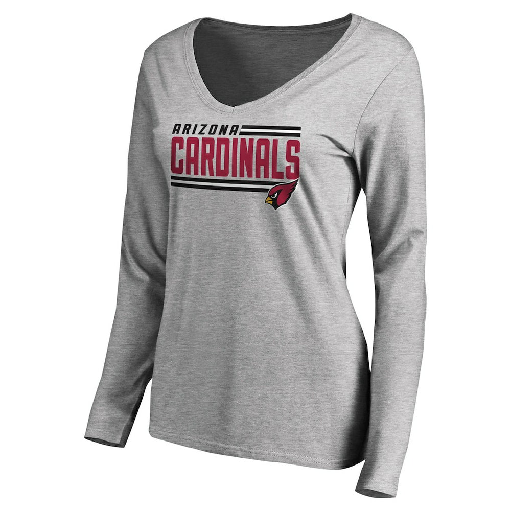Arizona Cardinals Women's Iconic Collection On Side Stripe Long Sleeve V-Neck T-Shirt Ash