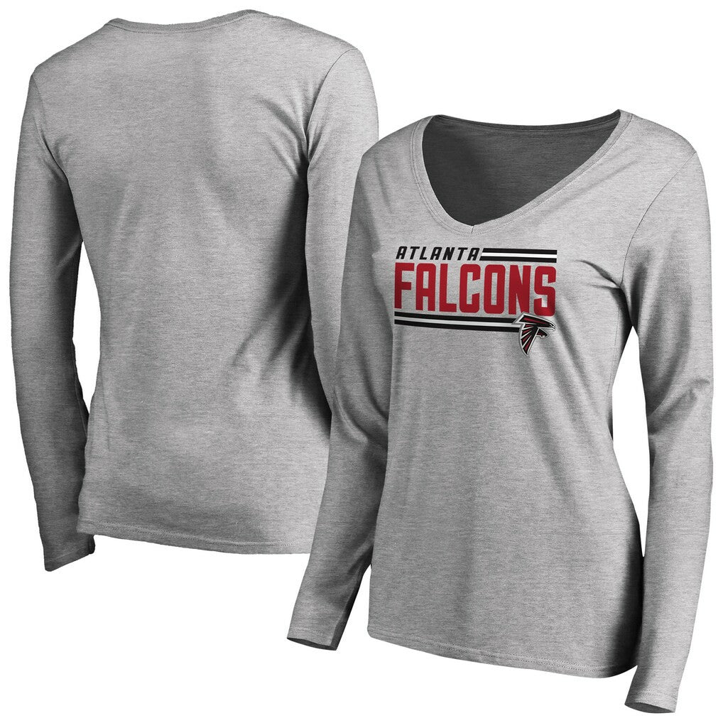 Atlanta Falcons Women's Iconic Collection On Side Stripe Long Sleeve V-Neck T-Shirt Ash