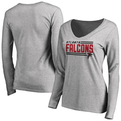 Atlanta Falcons Women's Iconic Collection On Side Stripe Long Sleeve V-Neck T-Shirt Ash