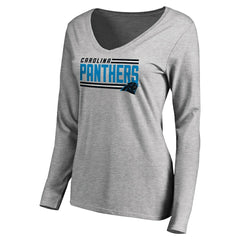 Carolina Panthers Women's Iconic Collection On Side Stripe Long Sleeve V-Neck T-Shirt Ash