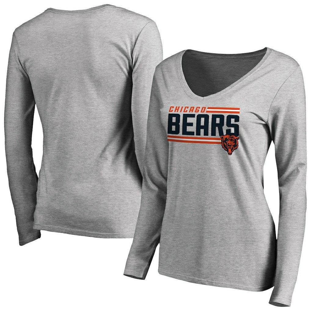Chicago Bears Women's Iconic Collection On Side Stripe Long Sleeve V-Neck T-Shirt Ash