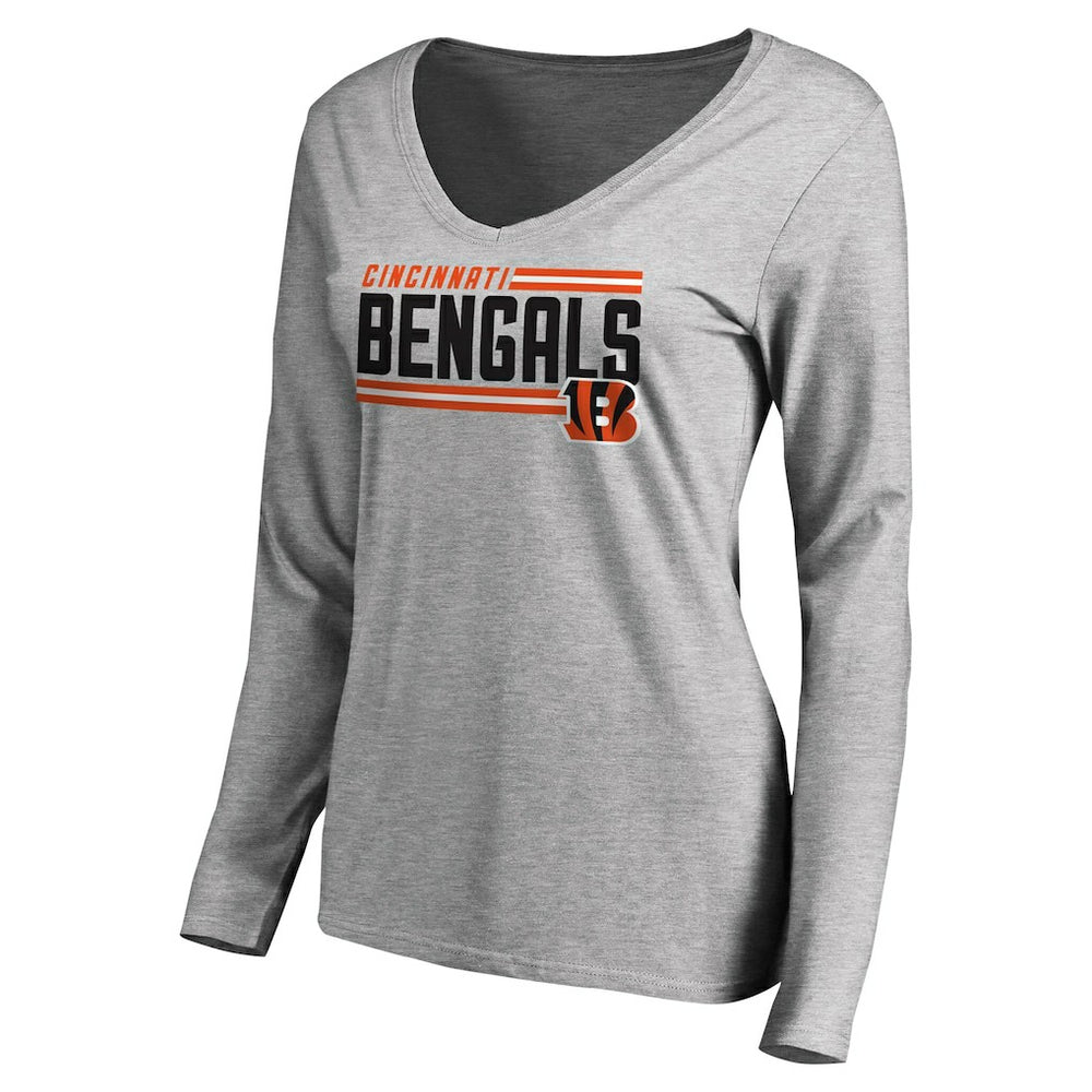 Cincinnati Bengals Women's Iconic Collection On Side Stripe Long Sleeve V-Neck T-Shirt Ash