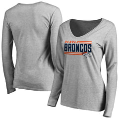 Denver Broncos Women's Iconic Collection On Side Stripe Long Sleeve V-Neck T-Shirt Ash