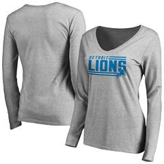 Detroit Lions Women's Iconic Collection On Side Stripe Long Sleeve V-Neck T-Shirt Ash